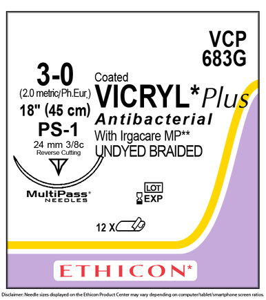 Ethicon VCP683G COATED VICRYL® Plus Antibacterial (polyglactin 910) Suture