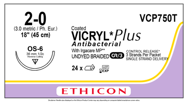 Ethicon VCP750T COATED VICRYL® Plus Antibacterial (polyglactin 910) Suture