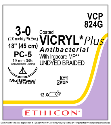 Ethicon VCP824G COATED VICRYL® Plus Antibacterial (polyglactin 910) Suture