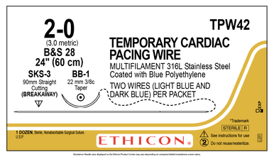 Ethicon TPW42 Temporary Pacing Wire, Light Blue/Dark Blue