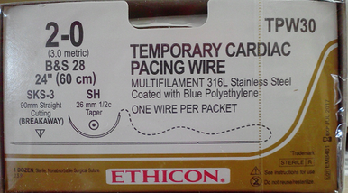 TPW30  ETHICON Suture, Surgical Stainless Steel, Temporary Pacing Wire, SH / SKS-3, 24", Size 2-0