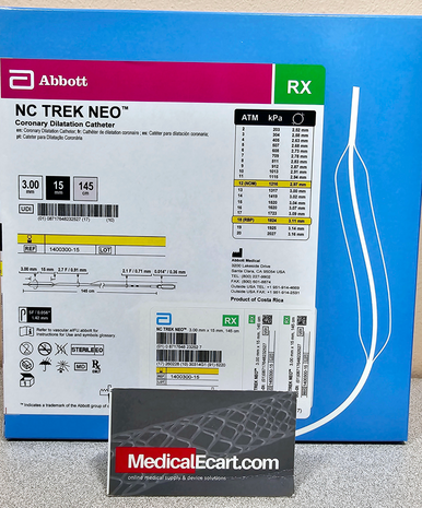 Abbott 1400300-15 NC TREK NEO™ Coronary Dilatation Catheter, 3.00 mm X 15 mm, 145 cm. Box of 01