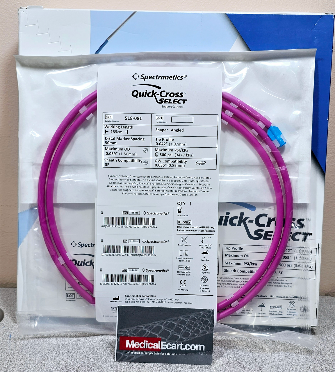 Spectranetics 518-081 Quick-Cross Select support catheter, Distal tip  profile 3.2F / 0.042