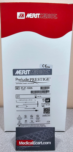 Merit Medical PLP-1005 Prelude Prestige™ Splittable Sheath Introducer 5 Fr X 13 cm Sheath, 0.038" X 50 cm Guide Wire, 18G Needle, Hub Color Grey, Box of 05
