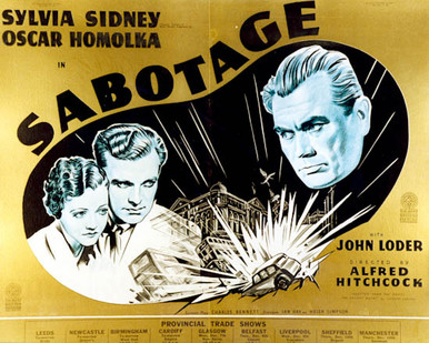 Poster & Sylvia Sidney in Sabotage aka A Woman Alone (Alfred Hitchcock) Poster and Photo