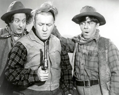 Moe Howard & Larry Fine in The Outlaws Is Coming aka The Three Stooges Meet the Gunslinger Poster and Photo