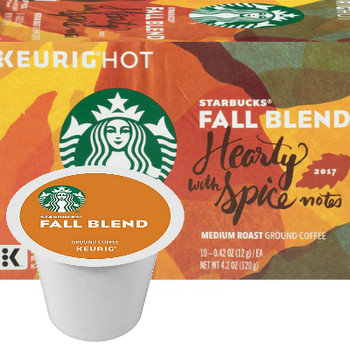 Starbucks Fall Blend Coffee K-Cup® Pod. The Fall 2018 Medium Roast Coffee from Starbucks is expertly blended to deliver a hearty and refined coffee drinking experience as the air turns cooler and the leaves change color this autumn. Compatible with most or all single cup brewers including Keurig® and Keurig® 2.0