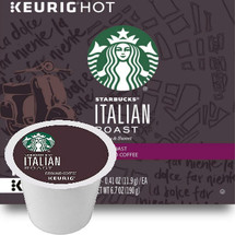 Starbucks Italian Roast Coffee K-Cup® Pod. Intense with rich, deep flavor and a roasty sweetmess with tasting notes of dark chocolate & toasted marshmallow. Compatible with most or all single cup brewers including Keurig® and Keurig® 2.0