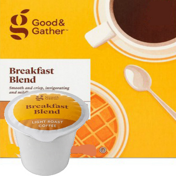 Good & Gather Breakfast Blend Coffee Single Cup. Smooth and Crisp, invigorating and mildly sweet. Compatible with all single cup brewers, including Keurig and Keurig 2.0.