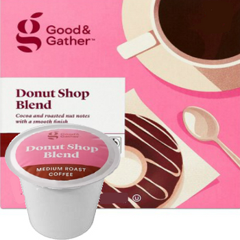 Good & Gather Donut Shop Blend Coffee Single Cup. Cocoa and roasted nut notes with a smooth finish. Compatible with all single cup brewers, including Keurig and Keurig 2.0.