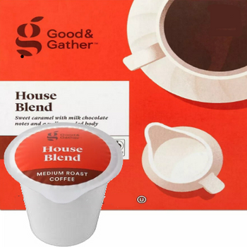 Good & Gather House Blend Coffee Single Cup. Sweet caramel with milk chocolate notes and a well-rounded body. Compatible with all single cup brewers, including Keurig and Keurig 2.0.
