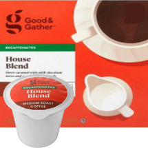Good & Gather House Blend DECAF Coffee Single Cup. Sweet caramel with milk chocolate notes and a well-rounded body. Compatible with all single cup brewers, including Keurig and Keurig 2.0.