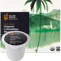 Good & Gather Signature Organic Colombian Blend Coffee Single Cup. Notes of tart fruit and bittersweet dark cocoa lend a robust flavor profile. Compatible with all single cup brewers, including Keurig and Keurig 2.0.