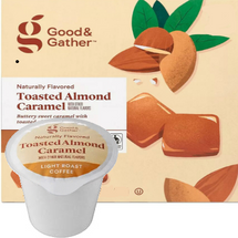 Good & Gather Toasted Almond Caramel Coffee Single Cup. Buttery sweet caramel with toasted almond notes. Compatible with all single cup brewers, including Keurig and Keurig 2.0.
