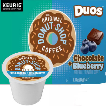 The Original Donut Shop Duos Chocolate + Blueberry Coffee K-Cup. Two bold flavors that are great on their own, but even better together, chocolate & blueberry. Compatible with most single cup brewers including Keurig and Keurig 2.0.