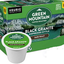 Green Mountain Black Granite Espresso Style Coffee K-Cup Pod. Rich and full-bodied, with sweet, smoky notes unifying the flavors of dried fruit and toasted nuts. An espresso style coffee as powerfully strong, profoundly smooth, and distinctively dark as the name implies. Compatible with most single cup brewers including Keurig & Keurig 2.0. 
