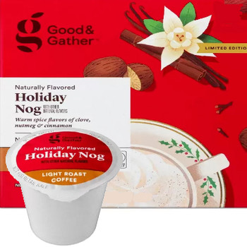 ood & Gather Holiday Nog Coffee Single Cup. Warm spice flavors of clove, nutmeg and cinnamon. Compatible with all single cup brewers, including Keurig and Keurig 2.0.
