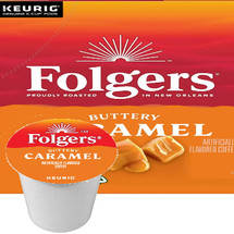 Folgers Buttery Caramel Coffee K-Cup. Subtle buttery and sweet notes. Compatible with most single cup brewers.