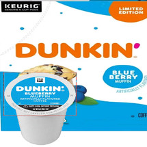 Dunkin' Blueberry Muffin Coffee K-Cup®. Bakery inspired flavors of blueberry and carmalized sugar notes. Compatible with most single serve brewers including Keurig and Keurig 2.0