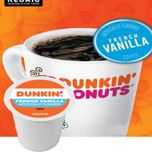 Dunkin' French Vanilla Coffee K-Cup. Dunkin' unique blend of 100% Arabica beans with the taste and aroma of sweet, smooth, creamy, buttery vanilla.