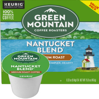 Green Mountain Nantucket Blend Coffee K-Cup. This coffee is full, hearty and distinctively complex. Compatible with most single cup coffee brewers.