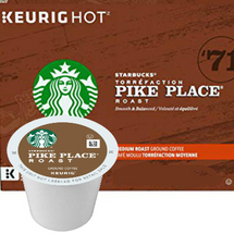 Starbucks Pike Place Roast Coffee K-Cup® Pod. Starbucks opened their first store in Seattle’s Pike Place Market. Reflecting on their heritage inspired them to create this amazing blend with soft acidity, smooth body and subtle flavors of cocoa and toasted nuts. It’s a satisfying cup that’s rich in flavor yet balanced enough to enjoy every day. Compatible with most or all single cup brewers including Keurig® and Keurig® 2.0
