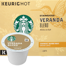 Starbucks Veranda Blend Coffee K-Cup® Pod. Forty years of coffee-roasting expertise inspired Starbucks master roasters to perfect Starbucks Blonde Roast--a lighter, gentler take on the Starbucks Roast. Roasting this blend of specially chosen Latin American beans for a shorter time allows the delicate nuances of soft cocoa and lightly toasted nuts to blossom. Flavorful without being overly bold, this coffee brews a delightfully gracious cup that’s perfect for welcoming friends or greeting a new day. For use in all single cup brewers. Compatible with most or all single cup brewers including Keurig® and Keurig® 2.0