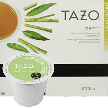 Tazo Zen Tea K-Cup® Pod. A delicately balanced blend of green tea, spearmint, lemon verbena and lemongrass. Compatible with most or all single cup brewers including Keurig® and Keurig® 2.0