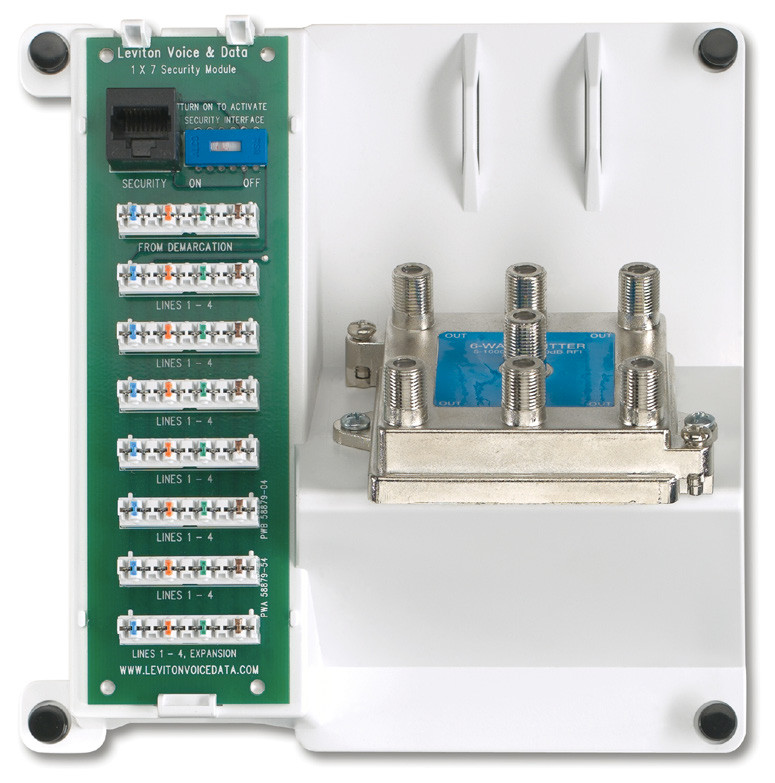 Compact Telephone Security and 6-Way Coax Distribution Module