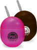 15oz Plastic Coconut is a plastic cup in the shape of a coconut with custom logo printing on the side, a top and a straw. Colors shown are pink and brown.