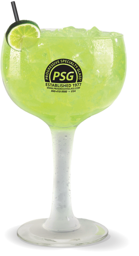 24oz Glass Fun Bowl® is a large goblet style glass with a large stem, base, and custom logo printing on the side of the bowl