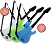 100oz Light-Up & Sound Plastic Guitar is a cup shaped like a guitar that plays lights and sounds and has custom logo printing. A hole with a straw is towards the top of the guitar body. Colors shown are white, green and blue.