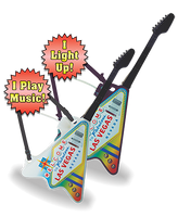 100oz WTLV Light-Up & Sound Plastic Guitar is a cup in the shape of a guitar with the las vegas sign as the body of the guitar. Hole with straw is towards the top of the guitar body. It also lights up and plays music.