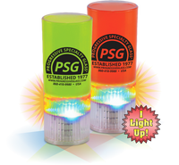 1.5oz Plastic Light-Up Shot is a small clear shot glass with lights in the bottom and custom logos on the side.