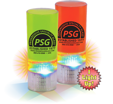 1.5oz Plastic Light-Up Shot is a small clear shot glass with lights in the bottom and custom logos on the side.