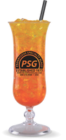 15oz Plastic Hurricane is a clear cup with a base and a custom logo