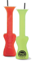24oz Plastic Guitar Yard is a cup in the shape of a guitar in the colors red and green with a custom logo