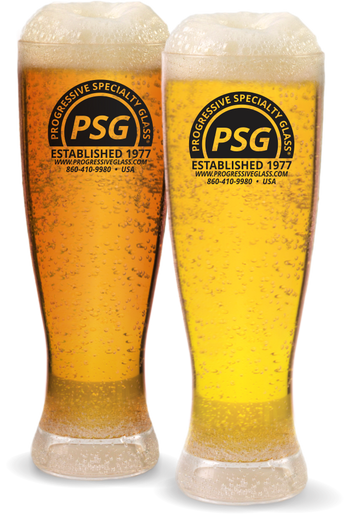 21oz Plastic Bubble Pilsner shaped glass with bubbles inside and custom logo printed on the outside