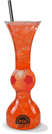 24oz Plastic Soccer Ball Yard in orange with a custom logo