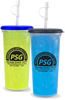 32oz Plastic Pool Cup shown in different colors with a straw, top, and custom logo