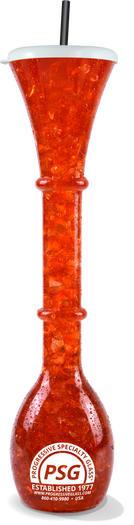 46oz Plastic Ringer Yard cup in the color red with a custom logo