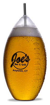 50oz Plastic Football shaped cup filled with beer and printed with a custom logo