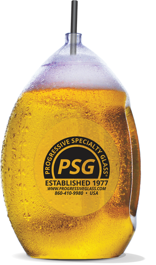 44oz Plastic Football cup w/Handle filled with beer and a custom logo on the side