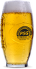 23oz Glass clear Football Tumbler filled with beer and a custom logo on the side