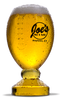 21oz Plastic clear Football Cup filled with beer and a custom logo printed on the side