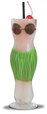 19oz Hula Girl Glass is a glass shaped like a hula girl with painted skirt and custom logo