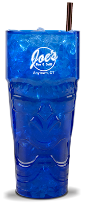 32oz Plastic Sunglass Tiki Cup in the color blue with a custom logo