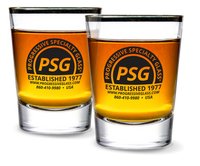 Two 2oz Whiskey Shot Glasses with a custom logo