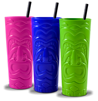 28oz Plastic Tiki Cup is a fun, brightly colored cup with tiki designs and a custom logo print