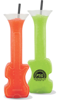 18oz Plastic Guitar Yard is a colored plastic cup in the shape of a guitar with a custom logo